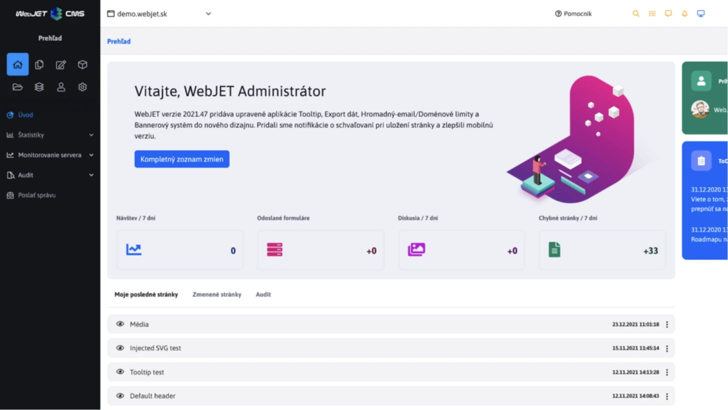 Náhľad rozhrania WebJET CMS